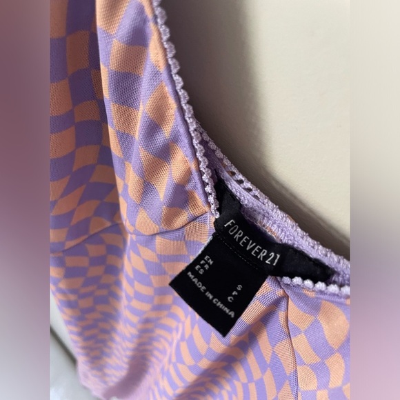 Forever 21 lavender and Peach Checkered mini dress ruffle trim NWOT small - Picture 2 of 5